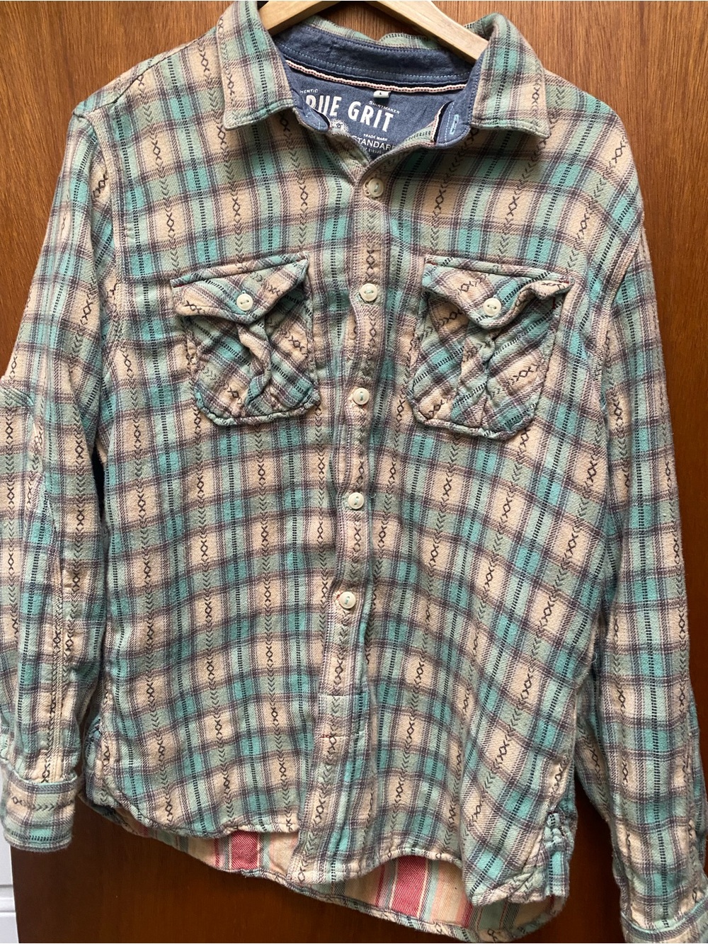 True Grit Plaid Button-Down Shirt in Teal & Cream